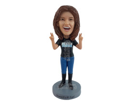 Custom Bobblehead Woman Holding Peace Sign With Both Hands - Leisure &amp; Casual Ca - £70.00 GBP