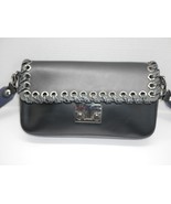 Vittoria Napoli Black Leather Crossbody Handbag Woven Trim Italy Baguette Purse - $49.99