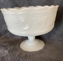VINTAGE E.O. Brody Co. M6000 Milk Glass Pedestal Compote Candy Dish Bowl Ornate - $20.00