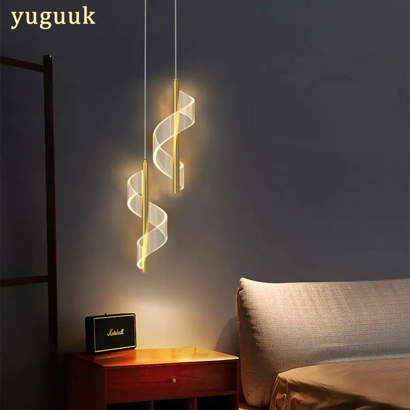 Nordic Spiral LED Pendant Lights Bedside Hanging Lamp Indoor Lighting Be... - $32.45+