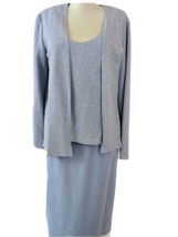 Onyx Nite Womans Formal Dress &amp; Jacket Blue Silver Glitter Knit size 12 - £58.73 GBP
