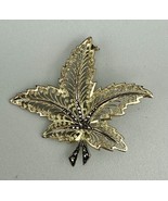 Vintage 800 Silver Goldtone Leaf Brooch – Filigree Marcasite – Marked - $29.99