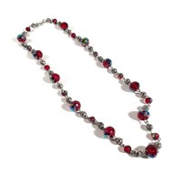 Necklace Womens Iridescent Red Rondelle Rose Bead Fashion Jewelry 26&quot; Length - £18.68 GBP