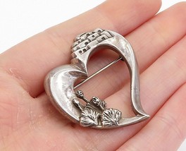 CAROL FELLEY 925 Sterling Silver - Vintage Pueblo Heart Brooch Pin - BP2849 - £123.70 GBP