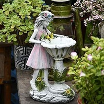 Little Girl Garden Statues Resin Craft Outdoor Figurines and Statues Solar - $42.95