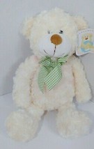 Chosun baby cream pink swirled plush teddy bear green gingham checked bow w/ tag - £15.52 GBP