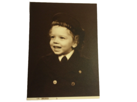 Vintage MID-40’S Black &amp; White Photo Baby Boy In Navy Outfit, Curly Hair - £6.79 GBP