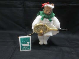 1992 Handcrafted Just Ducky Christmas Bear Tennis Player w/Tag - 6&quot; - £4.78 GBP