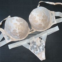 Victoria&#39;s Secret 34DD Bh Set M Tanga Weiß Beige Elfenbein Spitze Bestickt Daisy - £83.07 GBP