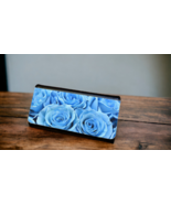 Women's Trifold Wallet Blue Roses Design - $24.95