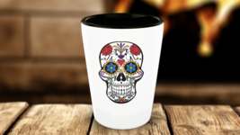 Day of the Dead Shot Glass Sugar Skull Dia De Muertos Mexican Red Rose Ceramic - £13.51 GBP