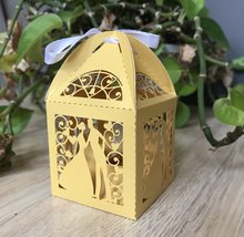 100pcs Pearl Gold Laser Cut Gift Boxes custom Bride Groom Chocolate Boxes - $34.00