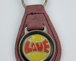 Vintage 1970&#39;s I Love You Groovy lettering Pink leather keychain - $12.86