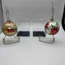 Hand Blown Glass Christmas Ornament Hand Painted 2 Ornaments By Unique Treasure - £27.97 GBP