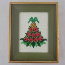 Pineapple Tree Embroidery Finished Framed XMAS Poinsettia Mini X Stitch Vgt - $18.95