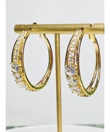 1.5” Hoops Gold Zirconia Bling Glam New Dangle - £14.70 GBP