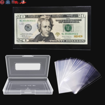 Dollar Bill Holder with Storage Case 100 Pieces Clear PP Sleeve Protecti... - $12.12