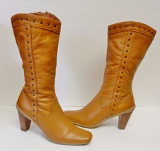 RSVP Leather Boots Side Zip Stud Embellishment Crepe Soles Tan 7.5 Distr... - $28.87