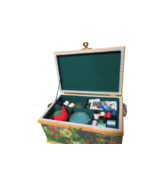 Vintage 1970s Floral Print Sewing Basket Box W/ Handle &amp; Sewing Supplies... - £27.65 GBP