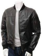 Men&#39;s Black Leather Bomber Jacket Braunton - $1,491.19 MXN