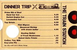 The Train Station Dinner Menu Ticket Shaped Fort Lauderdale Florida 1970&#39;s - £37.28 GBP