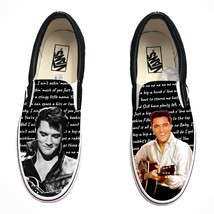 Elvis Presley Custom Shoes - Black Slip On Vans - Men&#39;s And Women&#39;s Shoes - $169.00