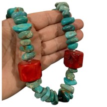 Sterling Silver Chunky  18”Turquoise Coral Necklace  - $135.00