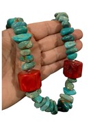 Sterling Silver Chunky  18”Turquoise Coral Necklace  - $183.37 CAD