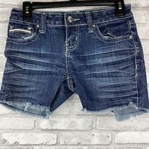 ZCO Juniors 5 Med Wash Faded Denim Jean Shorts Embellished Button Flap P... - $21.87
