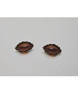Vintage 1970s Earrings, Oval Shape Amber Color Stone Costume Jewelry, Go... - $185.45 MXN