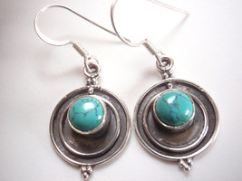 Simulated Turquoise Round and Concentric Circles 925 Sterling Silver Earrings - $10.79