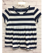 Lands End Girls short Sleeve Top Striped Navy Blue White XL 16 Cotton - $7.89 CAD