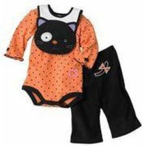 Girls Halloween Set Pants, Bodysuit &amp; Bib Bonbebe  Black Cat 3 pc-size 3/6 mths - $17.82