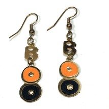 Halloween BOO Earrings Orange and Black Enamel - Shiny Gold Tone - Drop ... - $12.00