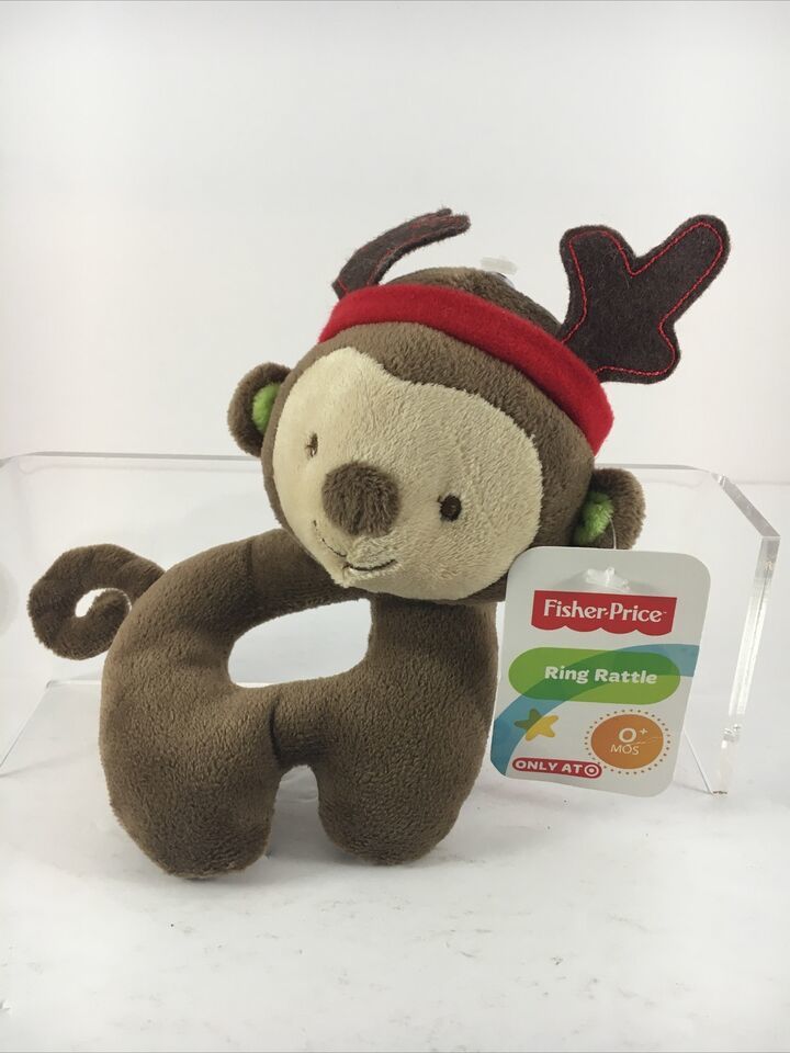 Primary image for FISHER-PRICE MONKEY REINDEER BABY RING RATTLE 6" NEW WITH TAGS!