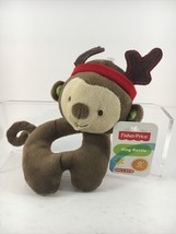 FISHER-PRICE MONKEY REINDEER BABY RING RATTLE 6&quot; NEW WITH TAGS! - $4.15