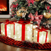 Christmas Box Decorations, 60 Leds Light up Boxes with Red Bows, Plug-In... - $31.82
