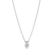 Pandora Double Heart Pendant Sparkling Collier Chain 925 Silver Necklace - £17.39 GBP