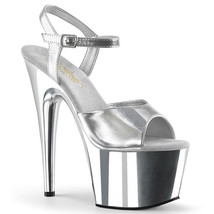 PLEASER Sexy 7&quot; Heel Stripper Silver Chrome Platform Women&#39;s Sandals Shoes - £55.91 GBP