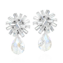 Sparkling Clear Cluster &amp; Crystal Teardrop Clip-On Dangle Earrings - £16.61 GBP