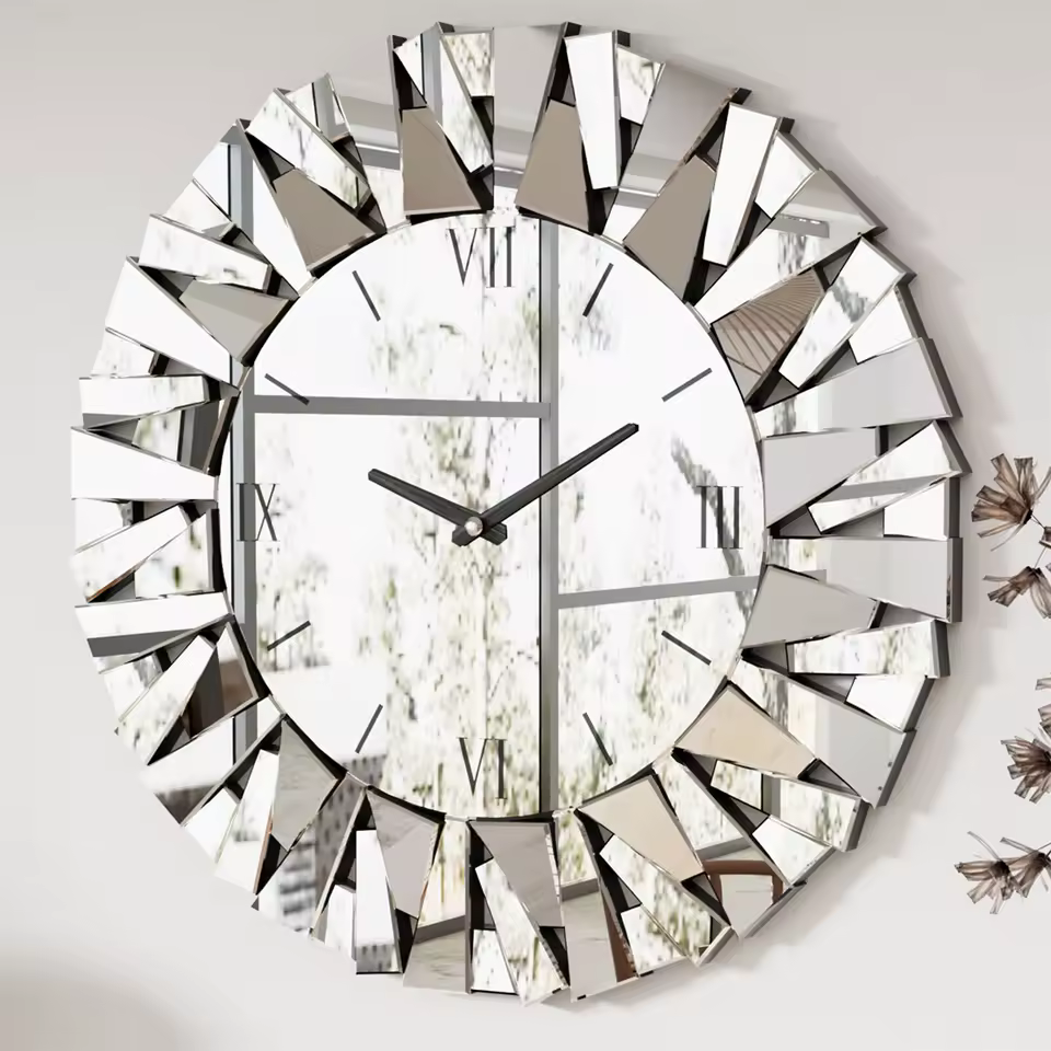 Large Mirrored Sunburst Wall Clock - $3,583.17 MXN