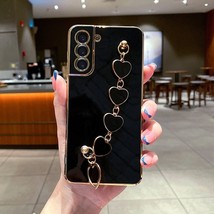 Black Luxury Electroplate Love Heart Chain Wrist Bracelet Phone Case For Samsung - £7.98 GBP