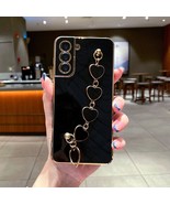 Black Luxury Electroplate Love Heart Chain Wrist Bracelet Phone Case For... - £7.86 GBP