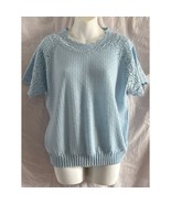 Haband Knit Top Crochet Trim Short Sleeve Light Blue Women&#39;s Size L gran... - $19.80