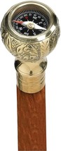 Handmade Vintage Brass Compass Handle Gentleman&#39;s Wooden Walking Stick Cane - £30.66 GBP