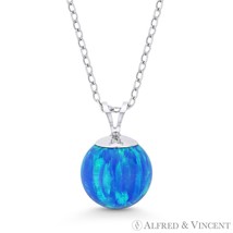 Fiery Pacific-Blue Opal Ball Solitaire 14k White Gold Pendant &amp; Chain Ne... - $85.13+