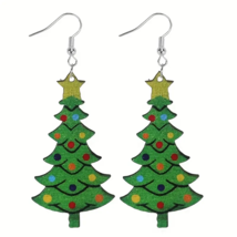 Christmas Tree Wooden Dangle Earrings - New - £10.26 GBP