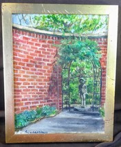 Vintage Original Oil Painting Brick Wall Garden Statue Artist Signed Lan... - $1,670.45 MXN