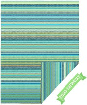 Reversible Woven Outdoor Rug, 4x6ft Lightweight Large Plastic Striped  (Stripes) - £18.61 GBP
