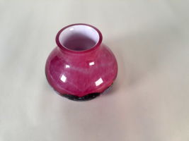 Hand Blown Art Glass Bulbous Vase, White Glass, Pink Overlay, End of Day... - $25.87